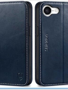 SHIELDON Wallet Case for iPhone 17e, for iPhone 16e, Genuine Leather Foldable